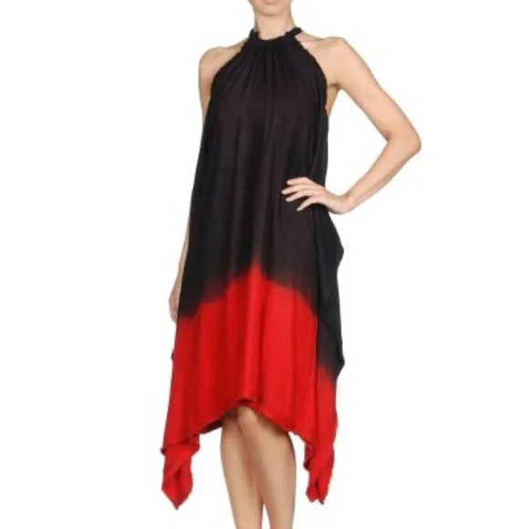 DIESEL Halter Neck Dress Tie Dye XS Red & Black Distressed Asymmetrical  dress